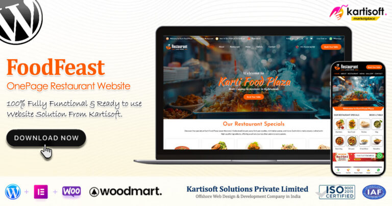 FoodFeat OnePage Restaurant Website Kartisoft Marketplace