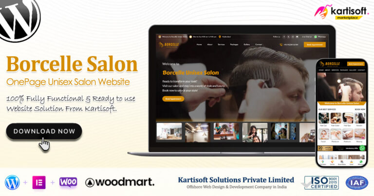 Borcelle Salon - OnePage Unisex Salon Website - Kartisoft Marketplace